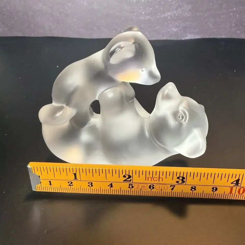 Frosted Art Glass Playful Bear & Cub Figurine Crystal de Sevres Style Unmarked